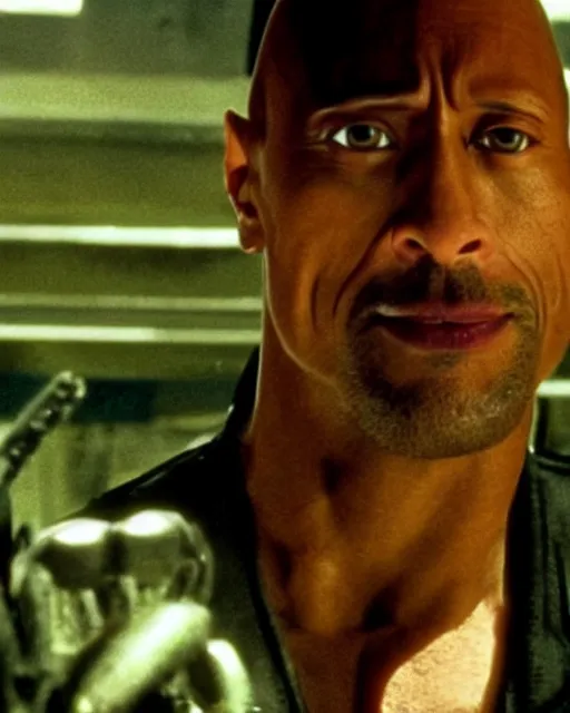 Image similar to film still close up shot of dwayne johnson as morpheus from the movie the matrix. photographic, photography