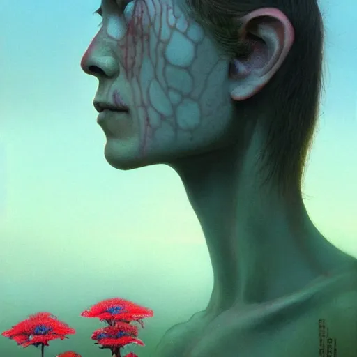 Image similar to a nature portrait of a p - zombie!!! natural lighting art dawn. highly detailed. colourful. moody. artstation, 4 k, by gerald brom zdzisław beksinski, and ansel adams and studio ghibli, horror, lots of sakura flowers, lovely