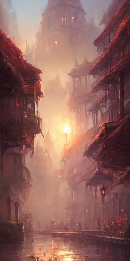 Prompt: Beautiful old city. Magical summer, trending on artstation, 50mm, by Noah Bradley