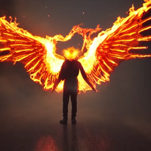 Image similar to a demon with huge nacreous fire wings