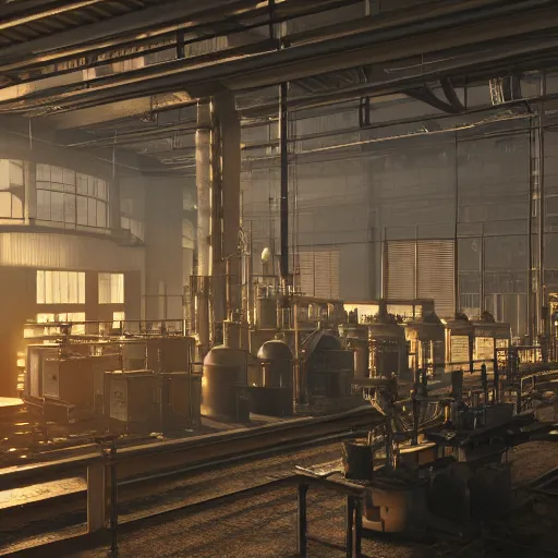 Image similar to factories of the industrial revolution in europe, highly detailed, photorealistic shot, bright studio setting, studio lighting, crisp quality and light reflections, unreal engine 5 quality render