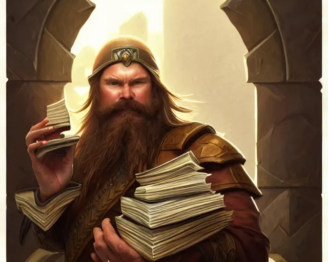 Image similar to smooth mcgroove in final fantasy, holding a stack of books, deep focus, d & d, fantasy, intricate, elegant, highly detailed, digital painting, artstation, concept art, matte, sharp focus, illustration, hearthstone, art by artgerm and greg rutkowski and alphonse mucha