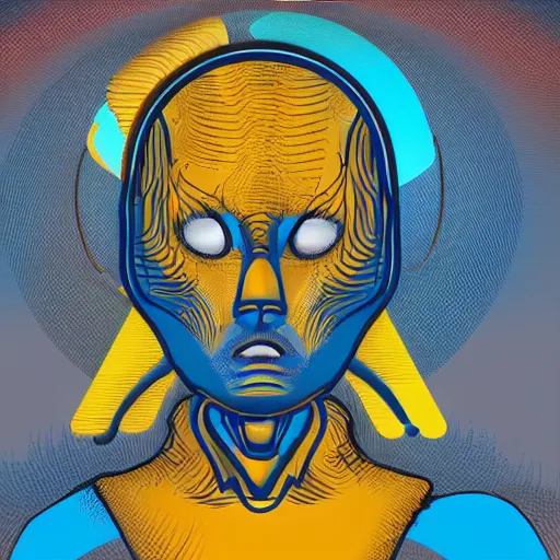 Prompt: human man that resembles a wasp morh in surreal sketch style, blue and yellow gradient, noise, ultrafine detail, hd 8k, logo illustration