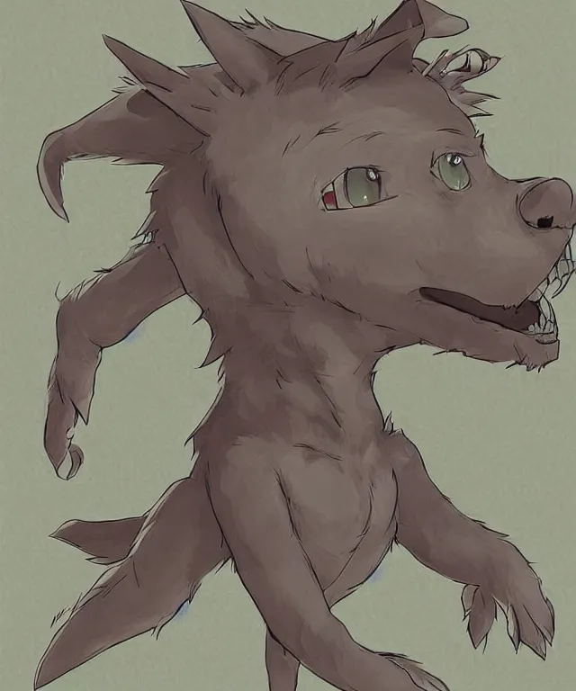 Image similar to a anthromorphic humanoid cute hellhound in the style of studio ghibli in the style of slice of life anime trending on artstation deviantart pinterest detailed realistic hd 8 k high resolution