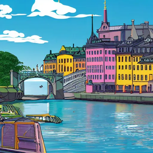 Prompt: stockholm, anime background art