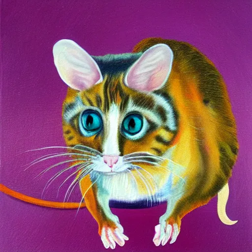 Prompt: a painting of a half rat half cat