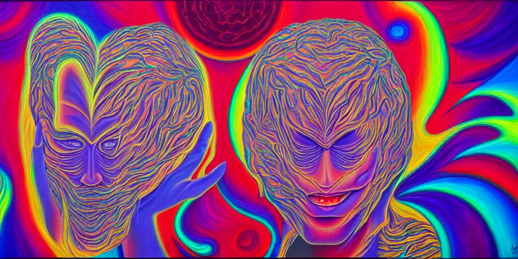 Image similar to love conciousness ( ( ( psychedelic dripping color ) ) ), detailed painting by painting by pablo amaringo alex grey