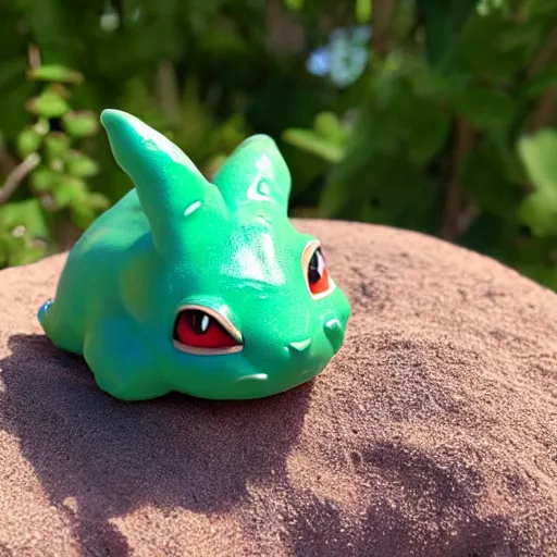 Prompt: Bulbasaur sunbathing on the beach