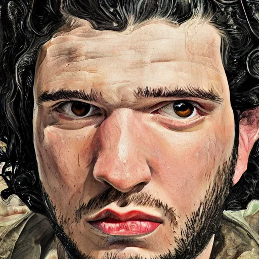 Image similar to high quality high detail painting by lucian freud, hd, jon snow