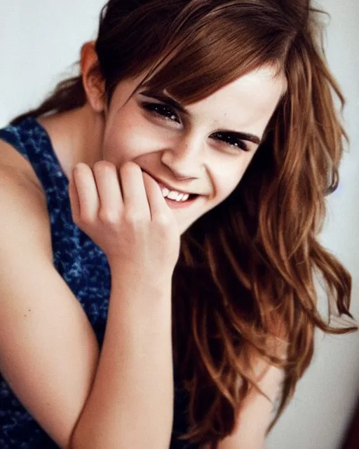 Image similar to A photo of laugh emma watson. she has wedding rings on his fingers. 50 mm. perfect ring. award winning photography