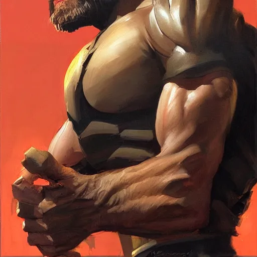 Image similar to greg manchess portrait painting of wolverine, medium shot, asymmetrical, profile picture, organic painting, sunny day, matte painting, bold shapes, hard edges, street art, trending on artstation, by huang guangjian and gil elvgren and sachin teng