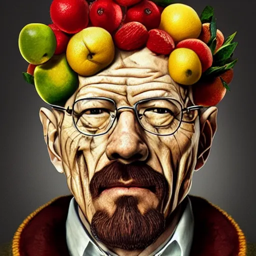 Prompt: giuseppe arcimboldo walter white, fruits, unreal engine