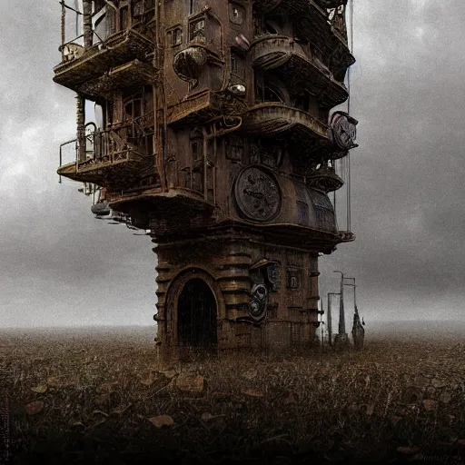 Image similar to steampunk 4 k 3 d render painted by zdzisław beksinski