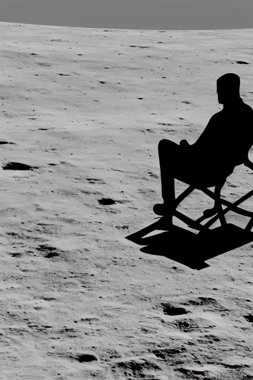 Prompt: Silhouette of a man sitting on a bench on the moon with a view of planet earth, photorealistic, high resolution, award winning, digital art, trending on artstation.