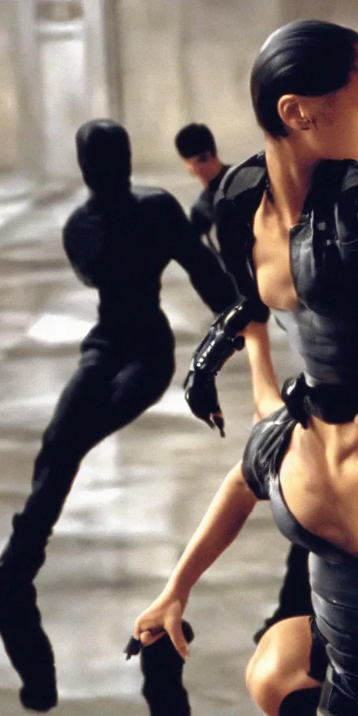 Prompt: bold natalie portman in matrix fighting scene