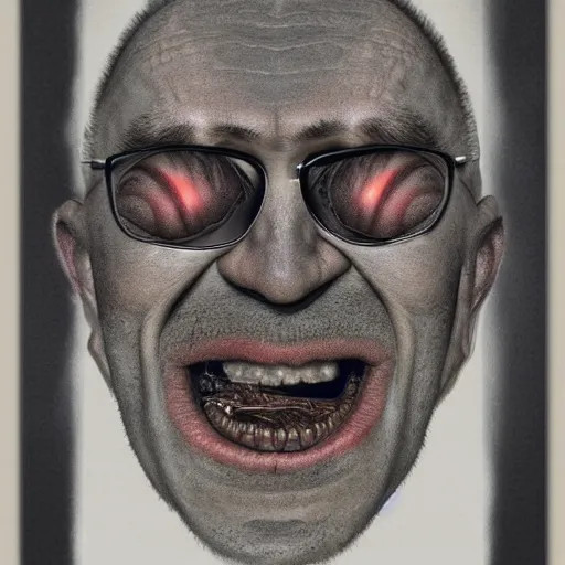 Image similar to Bodyhorror portrait by H.R.Giger of Mikhail Borisovich Khodorkovsky who became a degraded Abomination, photo-realistic, color image, 2K, highly detailed