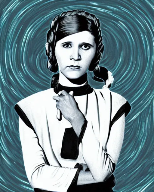 Image similar to carrie fisher in star wars, 1977, digital art, cdx