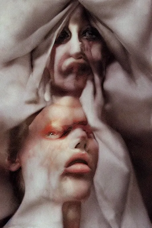 Image similar to hyperrealism fashion portrait close-up by Roversi photo from The Holy Mountain by Alejandro Jodorowsky in style of Francisco Goya