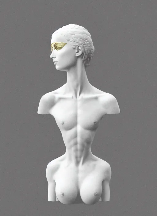 Image similar to a statue made of white marble with gold veins, of an beautiful gorgeous angel girl, full body shot, perfect symmetrical body, perfect symmetrical face, no eyes, hyper realistic, hyper detailed, fujicolor superia 1 6 0 0 photo, by johannen voss, by peter kemp, by monia merlo, by michelangelo octane render, blender, 8 k