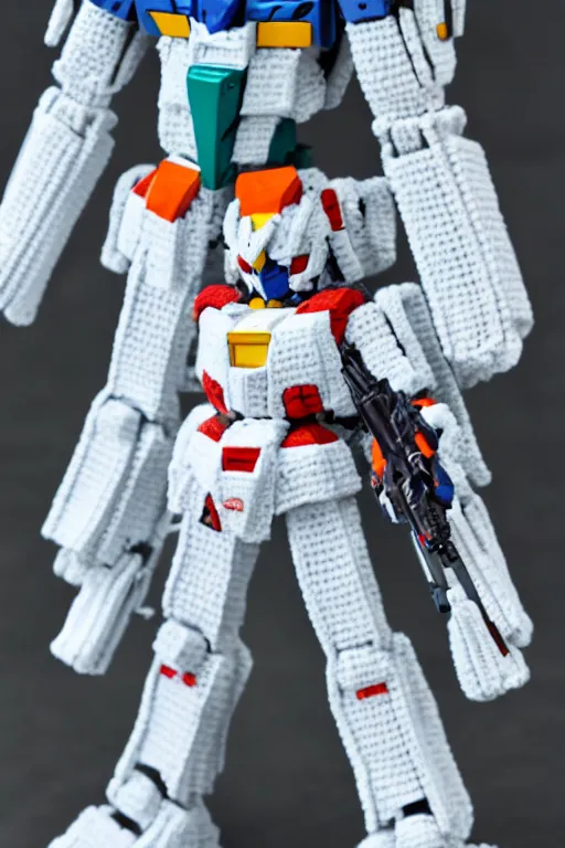 Image similar to a crochet gundam mecha, Sigma 50 mm f/1.4