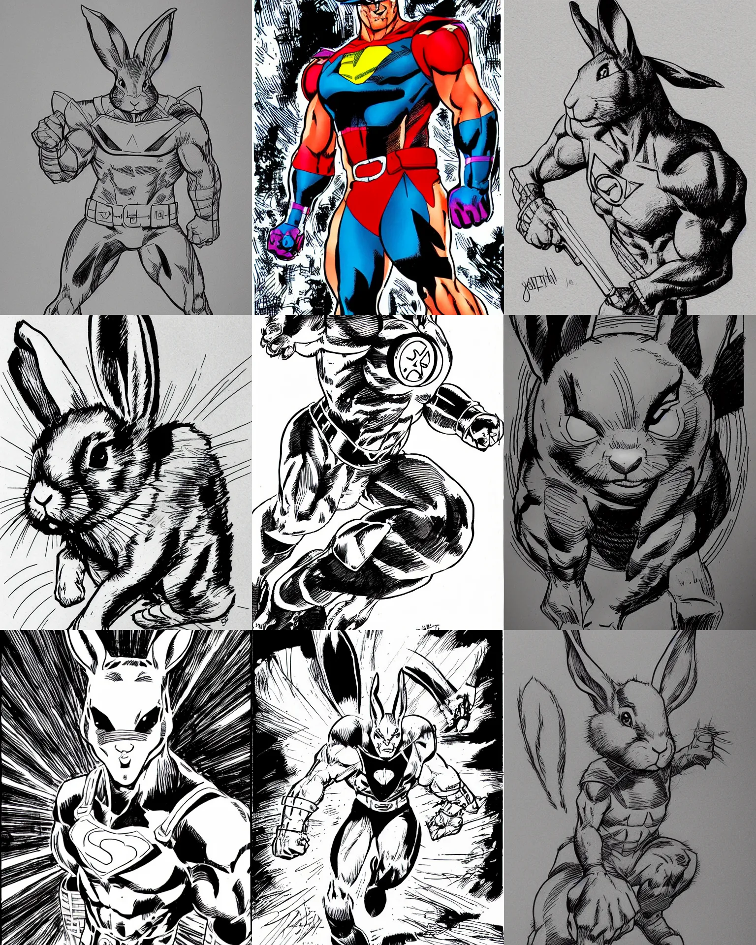 Prompt: rabbit!!! jim lee!!! medium shot!! flat ink sketch by jim lee close up in the style of jim lee, x - men superhero comic book rabbit animal by jim lee