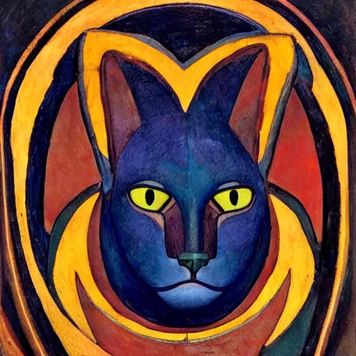 Image similar to polychrome cat head sculpture, by annie swynnerton and diego rivera and nicholas roerich, symbolist, dramatic lighting, god rays, elaborate geometric ornament, art brut, rich colors, smooth sharp focus, extremely detailed, adolf wolfli