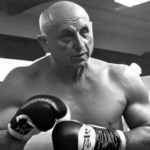 Prompt: a photo of cus d'amato in a boxing gym.