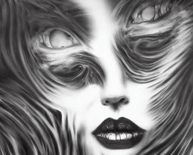 Image similar to a black and white photo of a woman's face, an airbrush painting by Itō Ogura Yonesuke, deviantart, gothic art, multiple exposure, biomorphic, charcoal drawing