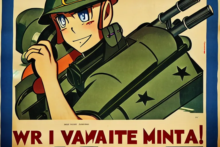 Image similar to 1940s, war, anime, poster, tanks