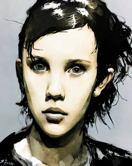 Image similar to close portrait of millie bobby brown by yoji shinkawa