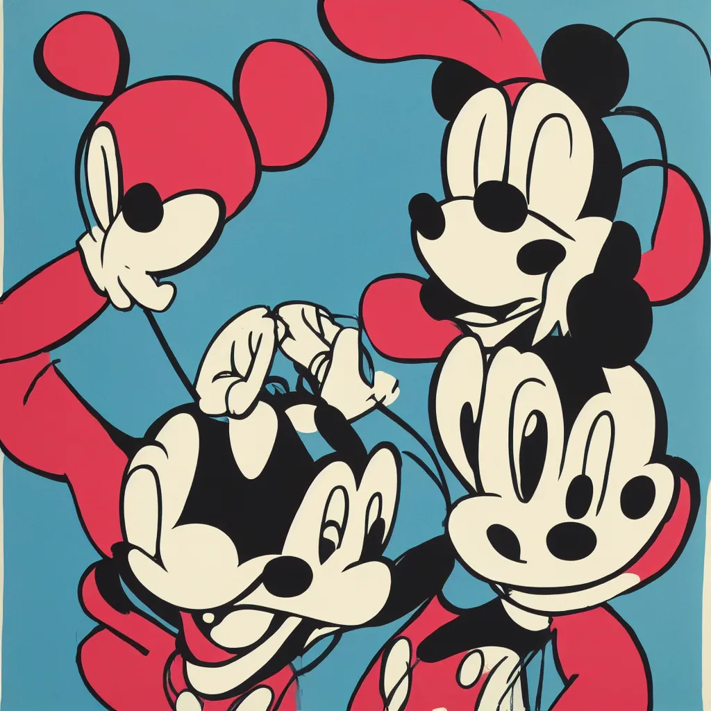 Image similar to individual silk screen portrait of mickey mouse by andy warhol