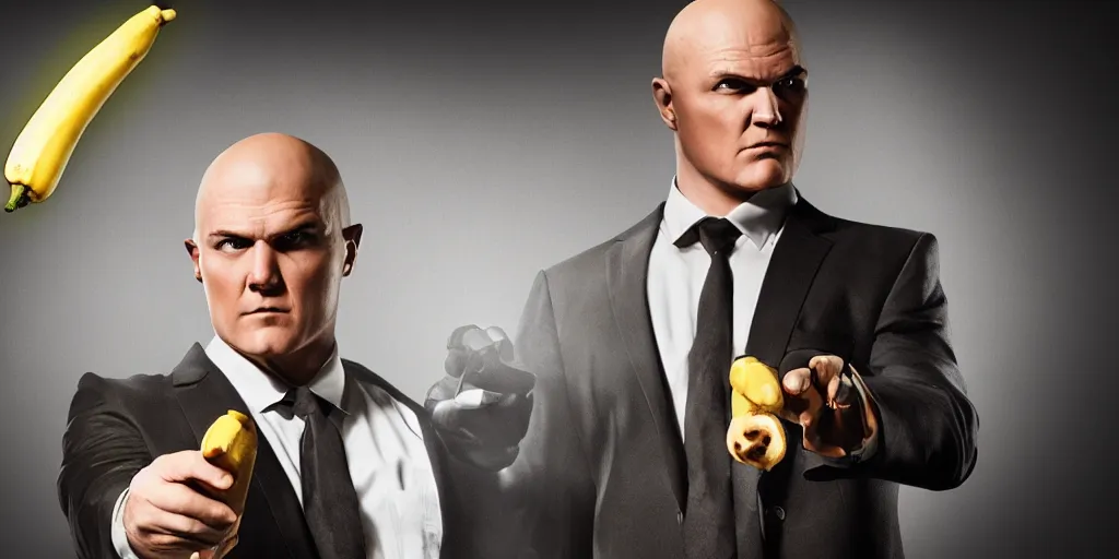 Prompt: agent 4 7 holding a banana, studio photo, award winning photography, dynamic lighting, hdr, stunning scenery, 8 k, incredible detail, beautiful