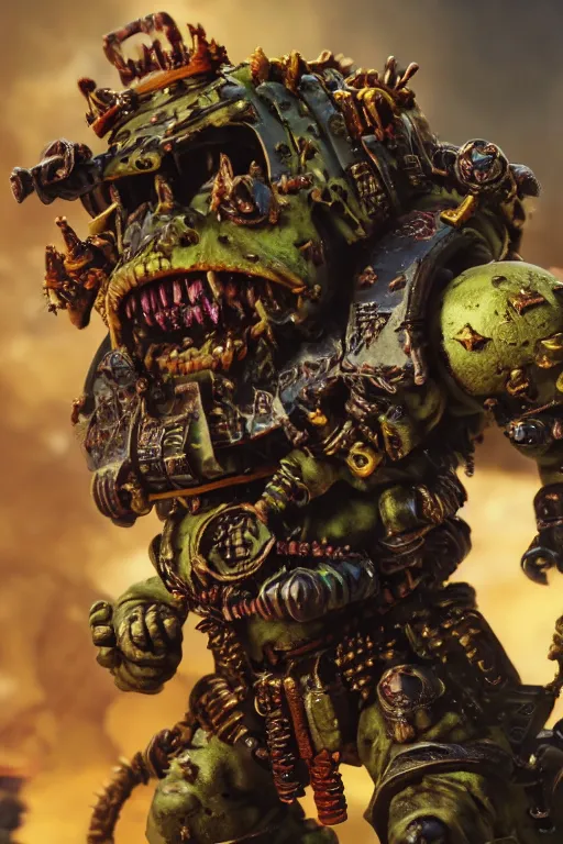 Prompt: a portrait of ork boyz, warhammer 4 0 k setting, dynamic pose, close - up, intricate details, intricately detailed clothing, intricate textures, warm lighting, vivid colors, smoke and mist, realistic octane render, hyper realistic render, volumetric shading, depth of field, raytracing, 8 k,