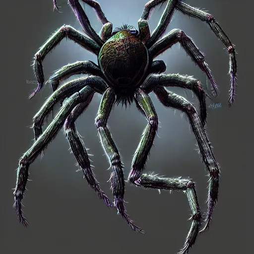 Prompt: photorealistic gigantic spider eating someone in the style of michael whelan and gustave dore. hyperdetailed photorealism, 1 0 8 megapixels, amazing depth, glowing rich colors, powerful imagery, psychedelic overtones, 3 d finalrender, 3 d shading, cinematic lighting, artstation concept art