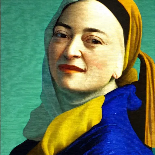 Prompt: sheryl sandberg painted by vermeer, close - up