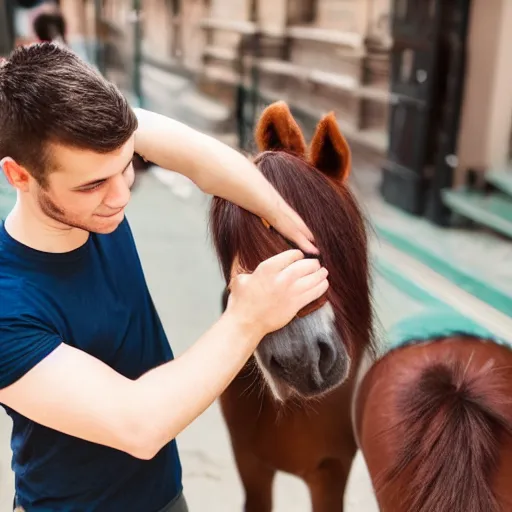 Image similar to cute guy being turned into a pony