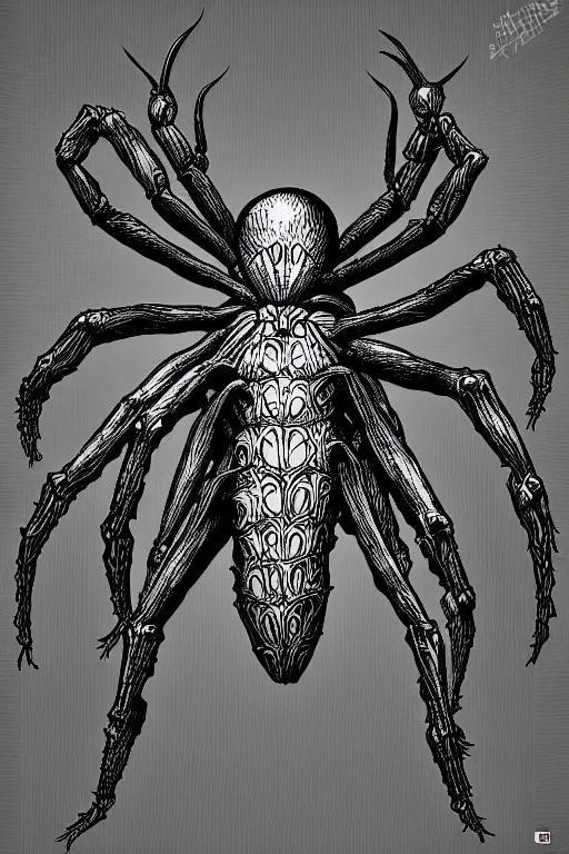 Image similar to spider humanoid figure monster, symmetrical, highly detailed, digital art, sharp focus, trending on art station, kentaro miura manga art style