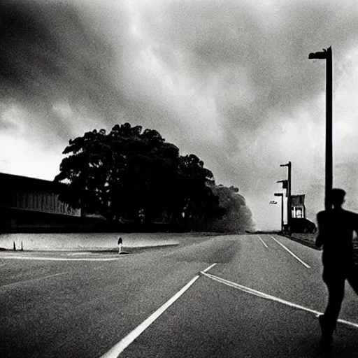 Image similar to «man running from the storm» by Trent Parke, clean, detailed, Magnum photos