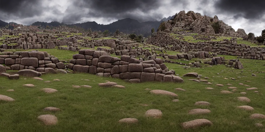 Prompt: sacsayhuaman, unreal 5, hyperrealistic, realistic, photorealistic, dynamic lighting, highly detailed, cinematic landscape, studio landscape, studio lighting