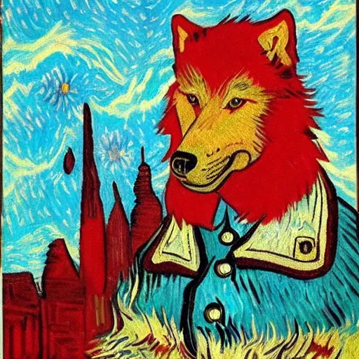 Image similar to communist wolf, van gogh