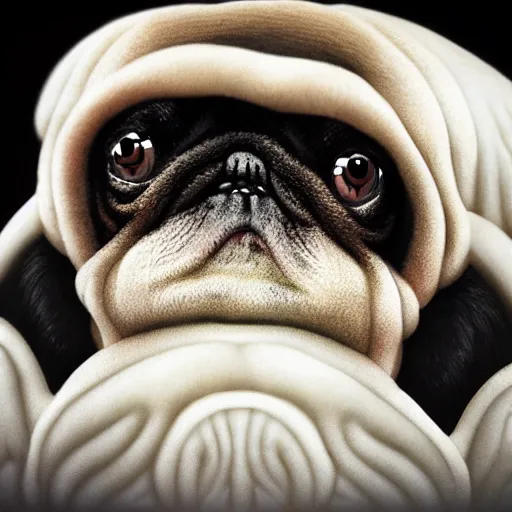 Image similar to A tardigrade with the eyes and mouth of a pug, national geographic-file-photograph, paywall-content, premium-award-winning, trending on artstation