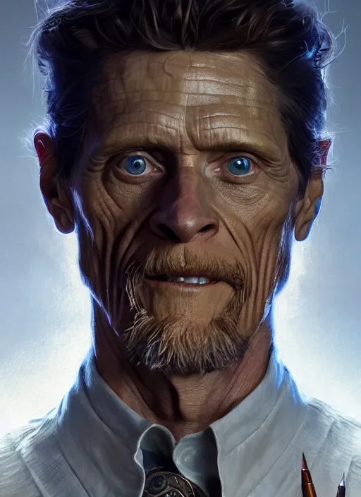 Image similar to williem dafoe as oscar diggs, intricate, d & d, fantasy, art nouveau, digital painting, trending on artstation, sharp focus, illustration, concept design, global illumination, ray tracing, art by artgerm and greg rutkowski and ruan jia