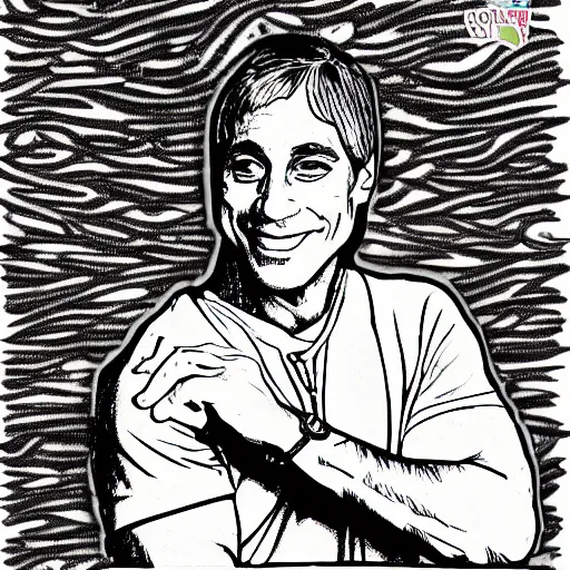 Prompt: Tony Danza coloring book page, line sketch, black and white