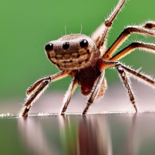 Image similar to close up photo of a cellar spider, drinking water from a lake in tasmania, bokeh, 4 0 0 mm lens, 4 k award winning nature photography