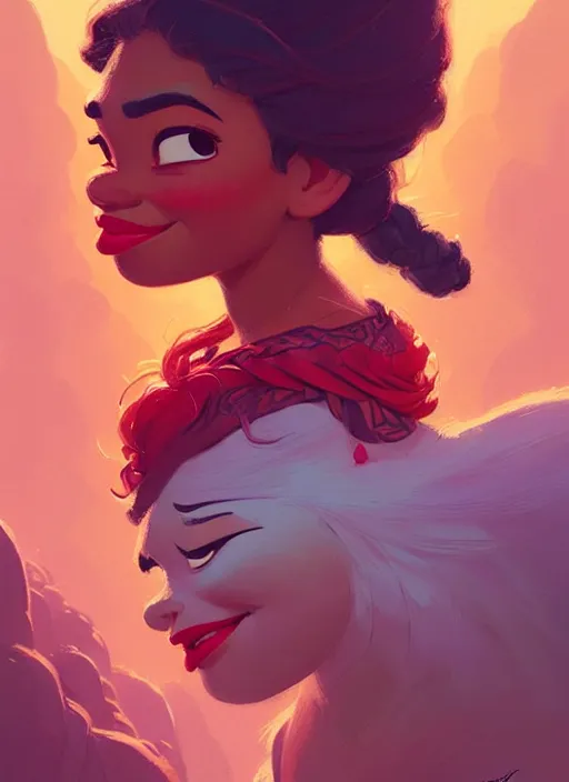 Image similar to dream highly detailed portrait of disney's princess moana, magnificent, photographic realistic background, by atey ghailan, by greg rutkowski, by greg tocchini, by james gilleard, by joe fenton, by kaethe butcher, trending on instagram, award winning details
