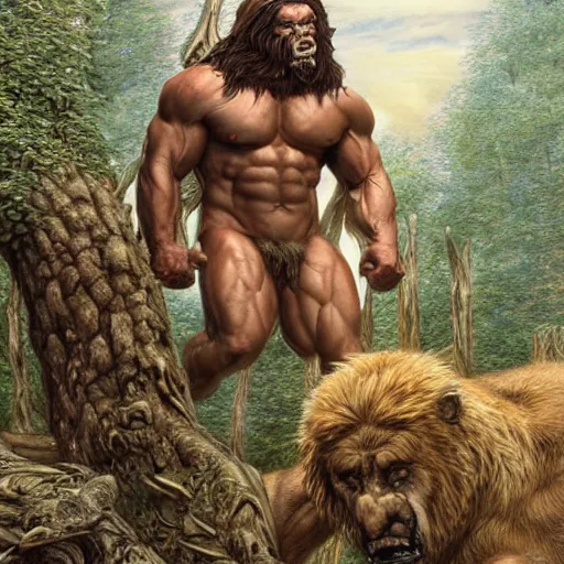 Image similar to huge muscular wild man Beorn by Mark Brooks, Donato Giancola, Victor Nizovtsev, Scarlett Hooft, Graafland, Chris Moore