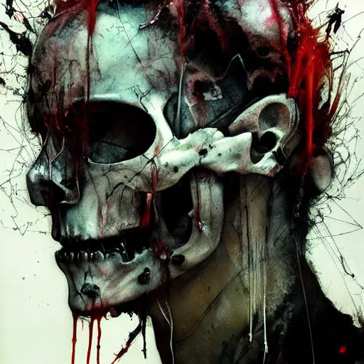 Image similar to skulls wires skin cyberpunk by emil melmoth zdzislaw belsinki craig mullins yoji shinkawa realistic render ominous detailed photo atmospheric by jeremy mann francis bacon and agnes cecile ink drips paint smears digital glitches glitchart