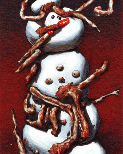 Image similar to meat snowman, horror art by beksinksy, bernie wrightson