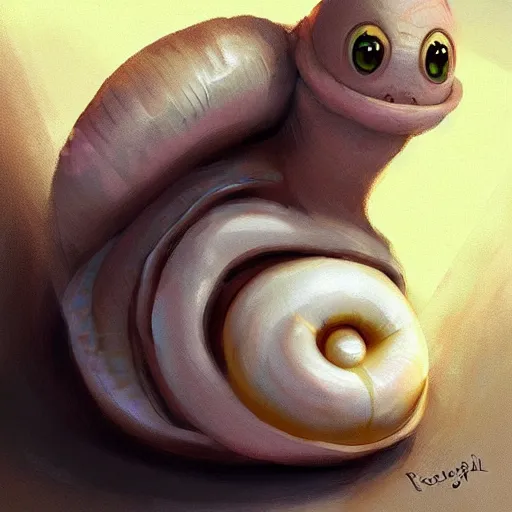 Prompt: cute snail as a cinnamon roll, pixar, digital painting, painterly, concept art, greg rutkowski, don bluth