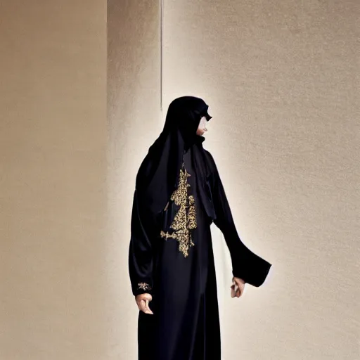 Image similar to a traditional arabic clothing in a modern way, hedi slimane, balenciaga, fashion design, photography